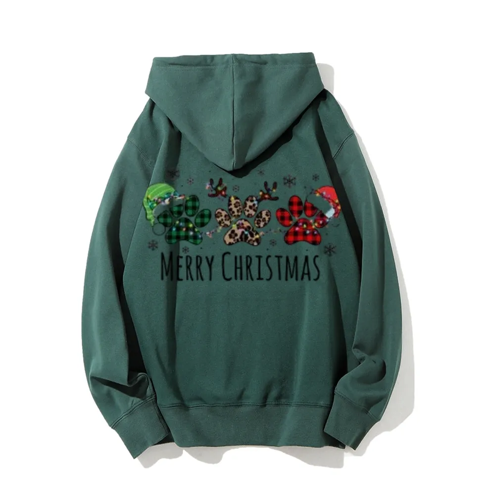 Merry Christmas Graphic Pullover With Kangaroo Pocket Hoodies