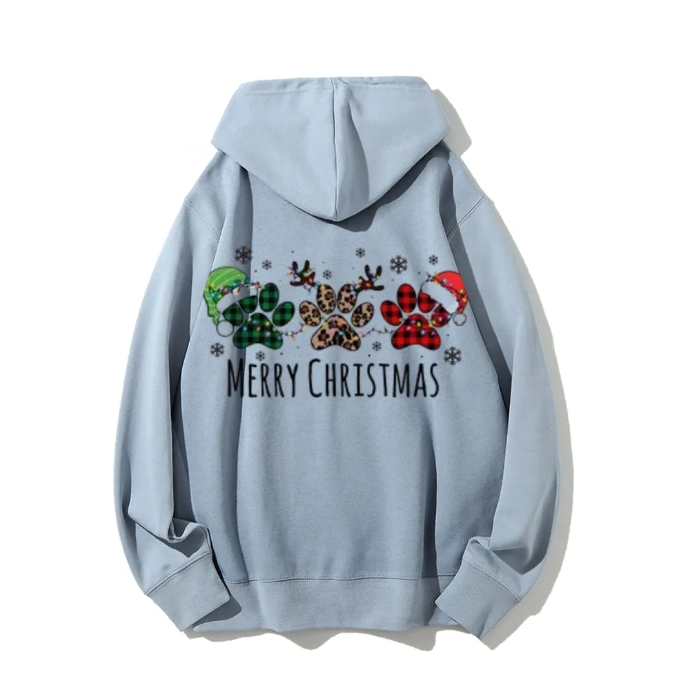 Merry Christmas Graphic Pullover With Kangaroo Pocket Hoodies