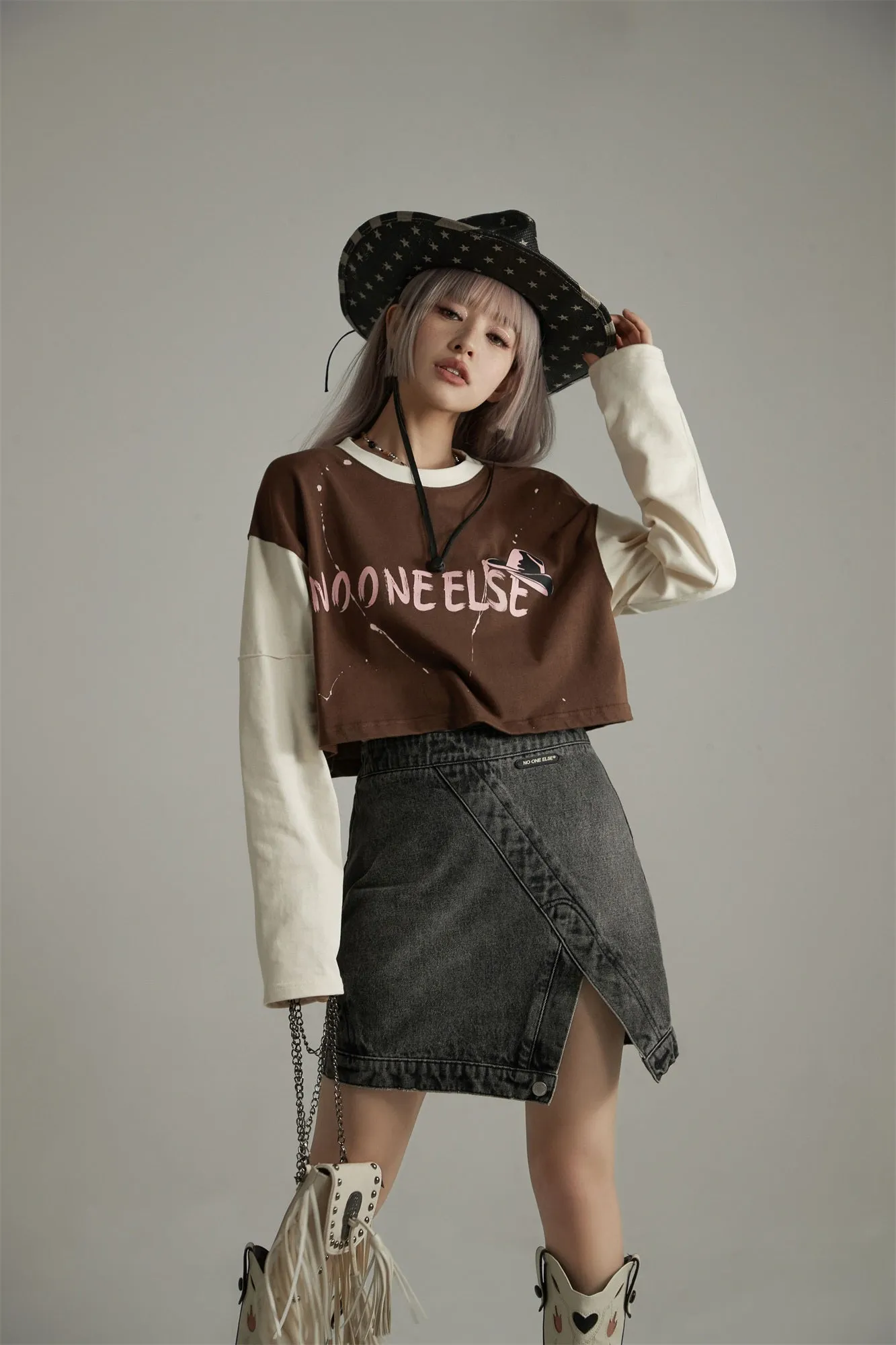 Painted Logo Oversized Crop Sweatshirt