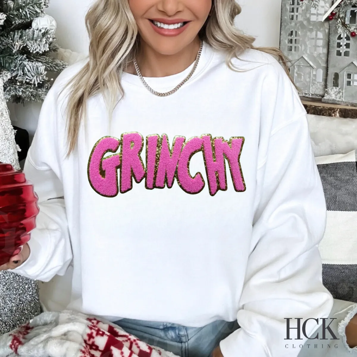 Pink Chenille Letters Crewneck Sweatshirt- 3 COLORS