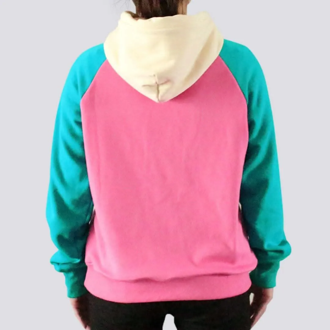 Pink Turquoise Cream Color Block Human Hoodie