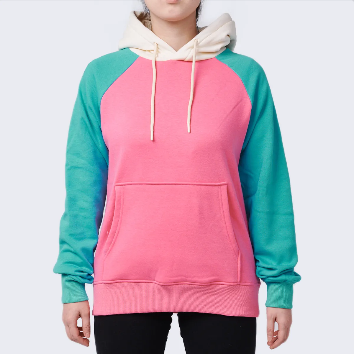 Pink Turquoise Cream Color Block Human Hoodie