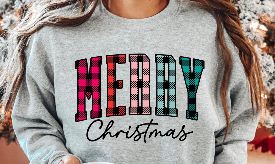 Plaid Merry Crewneck Sweatshirt- 4 DESIGNS & 3 COLORS