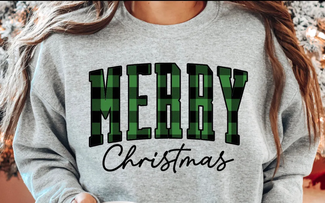 Plaid Merry Crewneck Sweatshirt- 4 DESIGNS & 3 COLORS