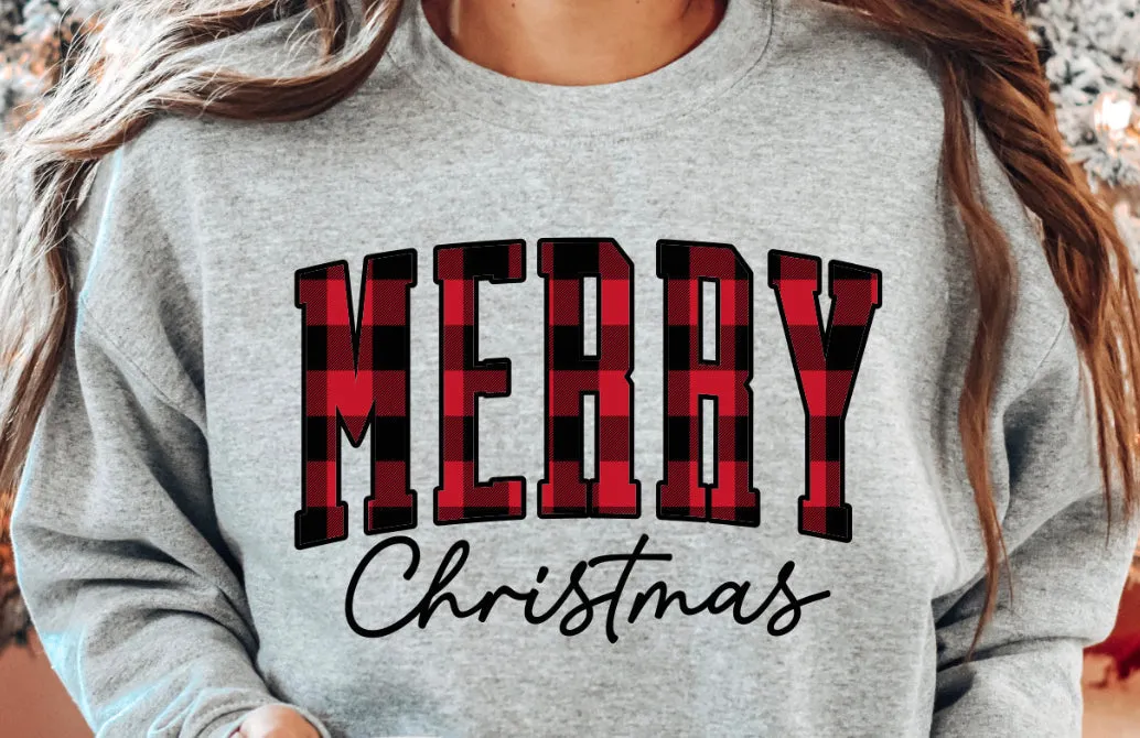 Plaid Merry Crewneck Sweatshirt- 4 DESIGNS & 3 COLORS