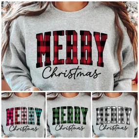 Plaid Merry Crewneck Sweatshirt- 4 DESIGNS & 3 COLORS