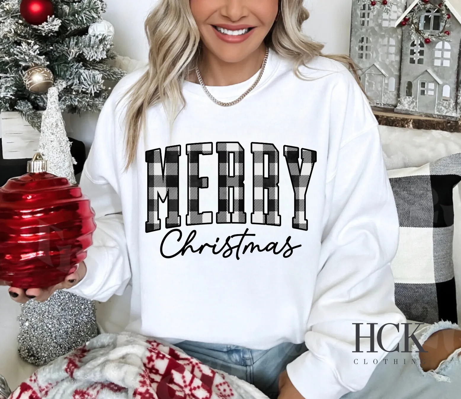 Plaid Merry Crewneck Sweatshirt- 4 DESIGNS & 3 COLORS