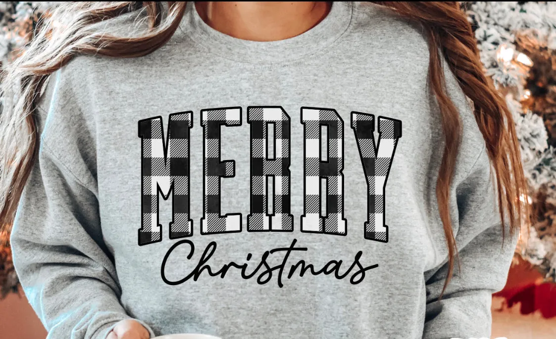 Plaid Merry Crewneck Sweatshirt- 4 DESIGNS & 3 COLORS