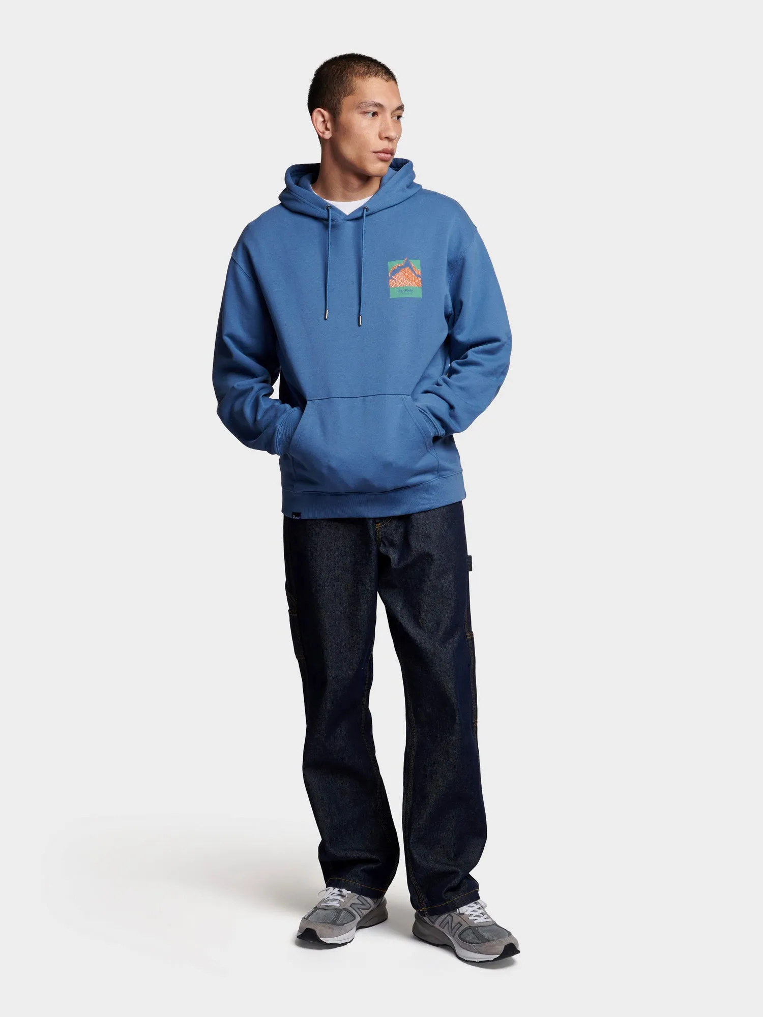 Relaxed Fit Mountain Back Print Hoodie in Blue Horizon