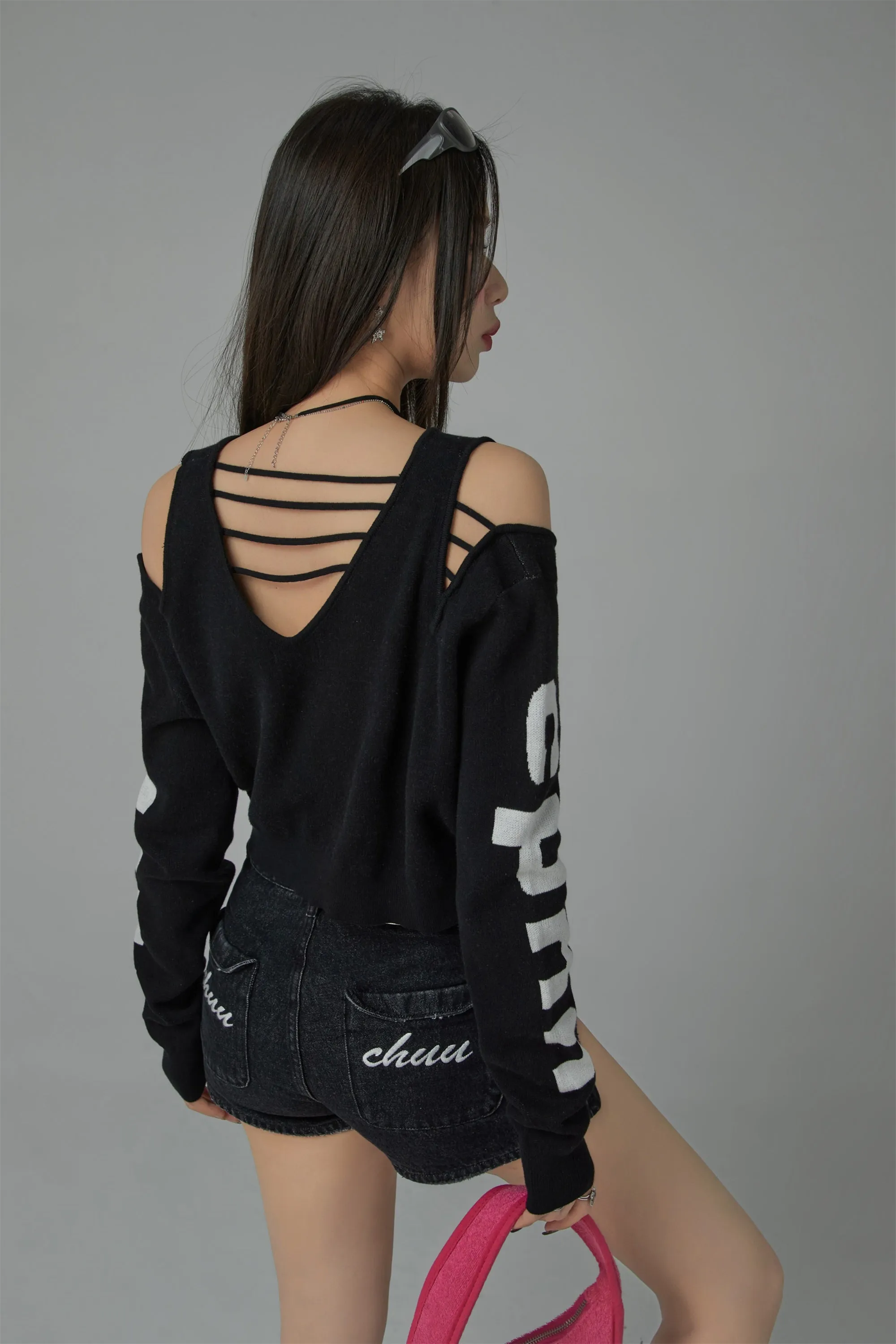 Shoulder Cut Out Crop Zip-Up