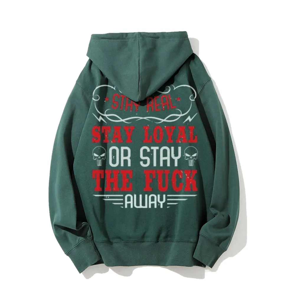 Stay Real Funny Letter Graphic Pullover With Kangaroo Pocket Hoodies