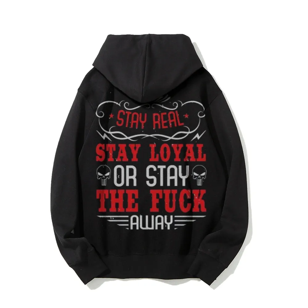 Stay Real Funny Letter Graphic Pullover With Kangaroo Pocket Hoodies