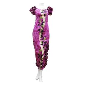 Straight Column Hawaiian Dress with Beautiful Lei Print-Purple