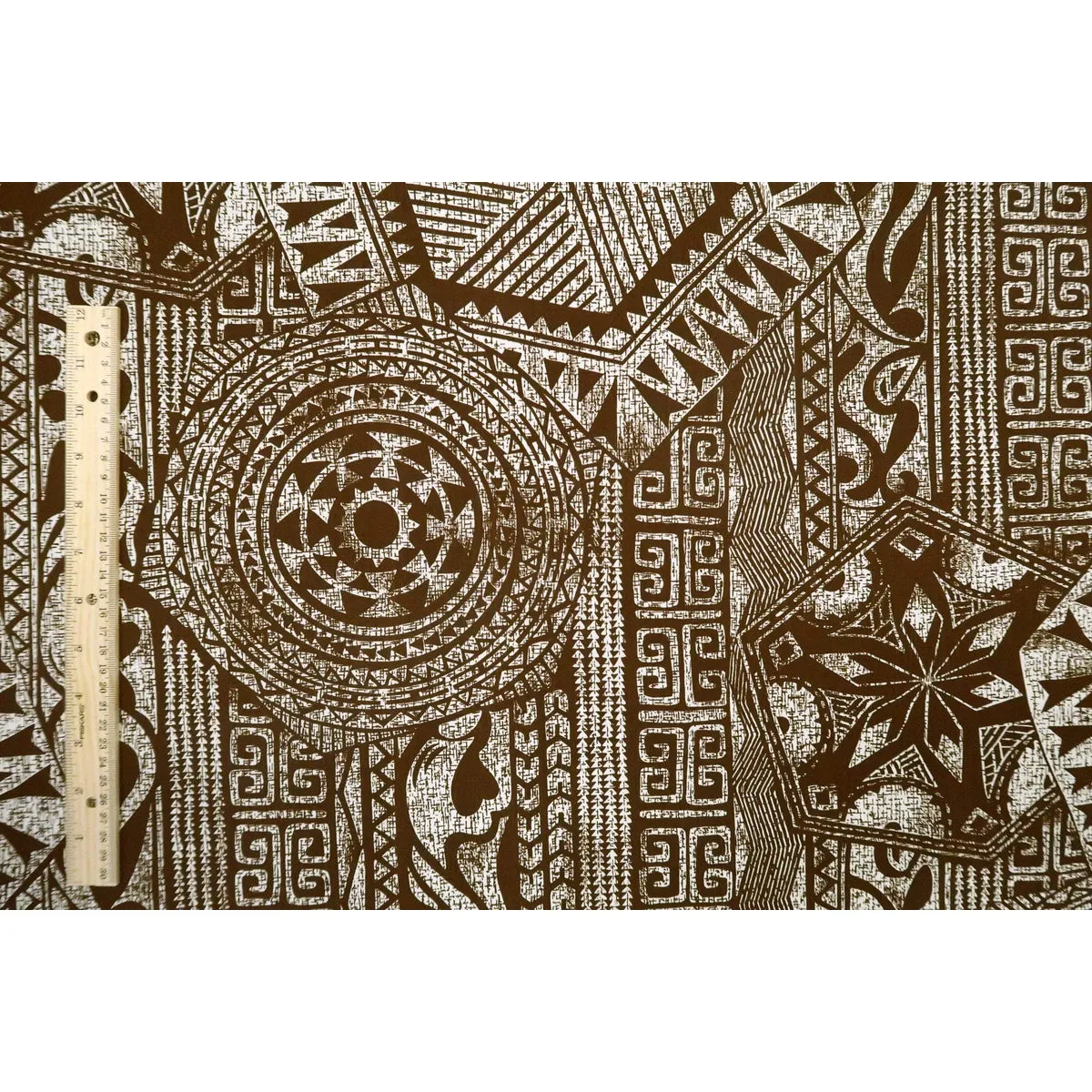 Tribal Tapa Print Poly Cotton Fabric | Brown