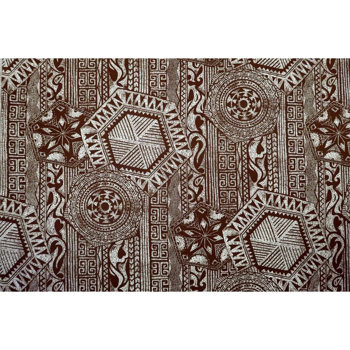 Tribal Tapa Print Poly Cotton Fabric | Brown