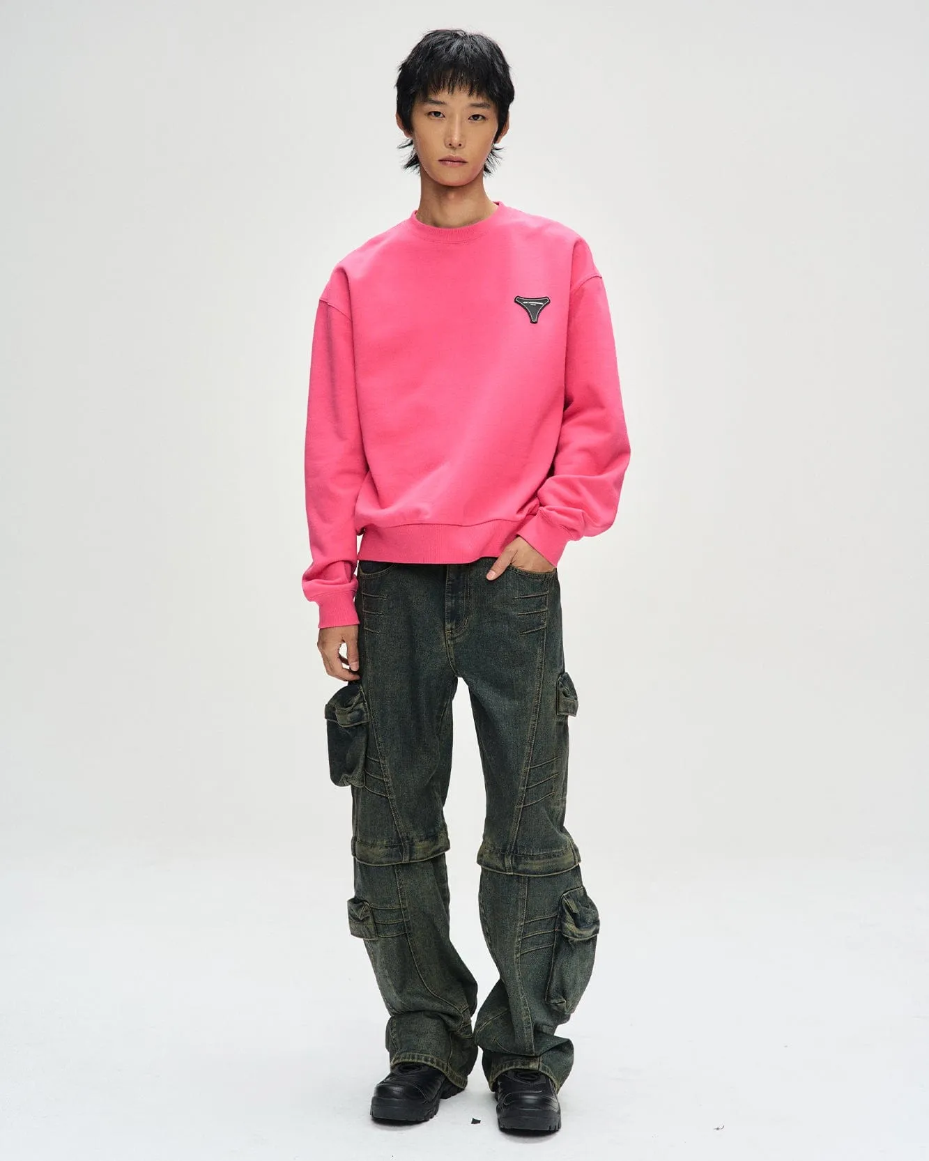 UNISEX STOOL PATCH LOGO SWEATSHIRTS atb1272u(PINK)