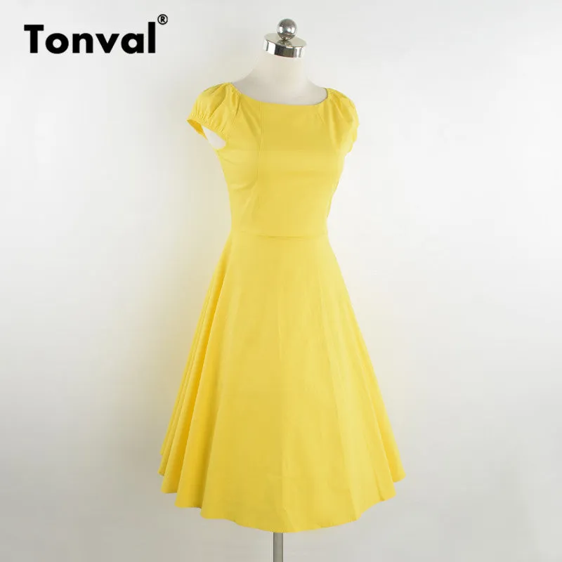 VenusFox Vintage Polka Dot Yellow Dress