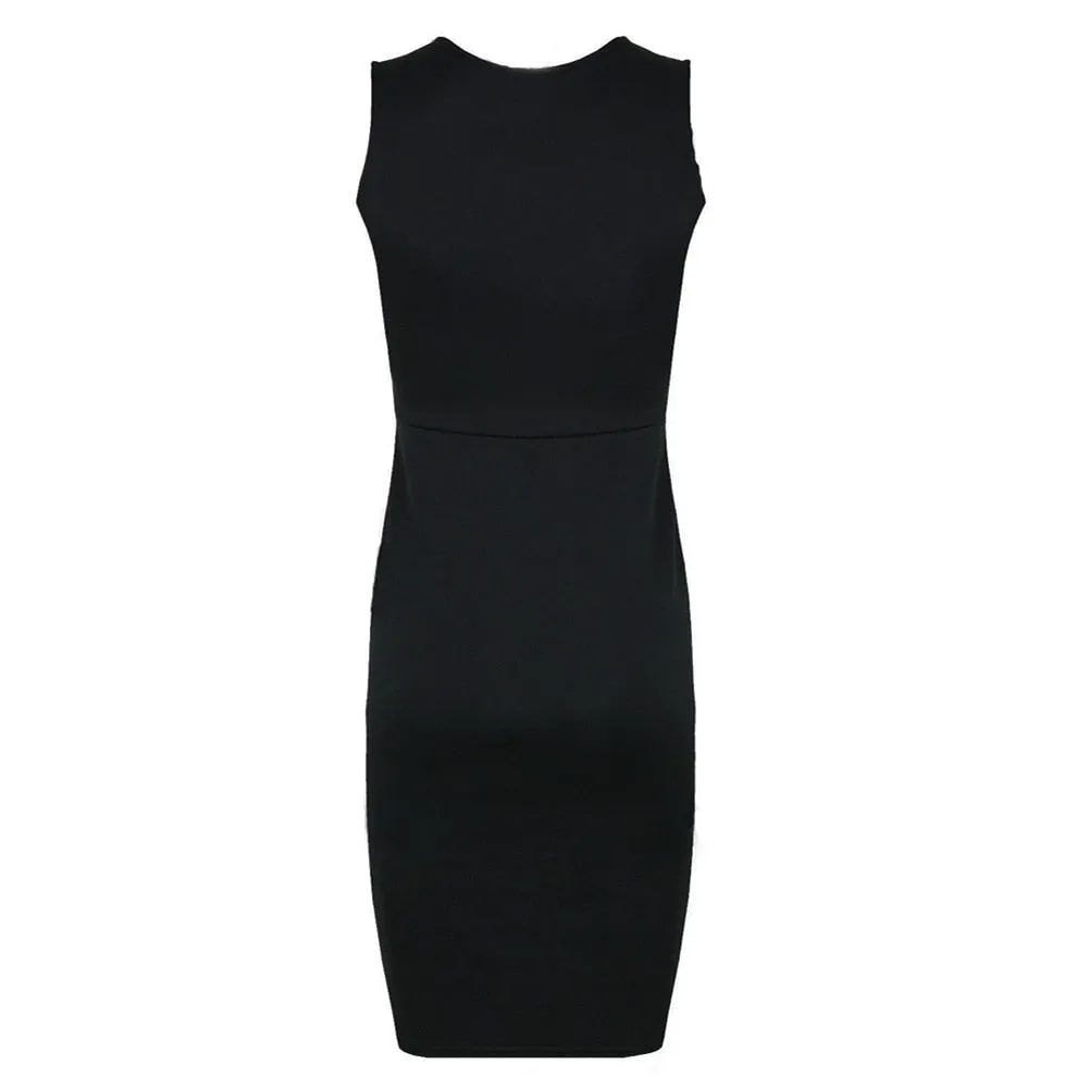 VenusFox Women Faux Leather Party Sleeveless Elegant Slim Bodycon Pencil Dress 5XL Plus Size