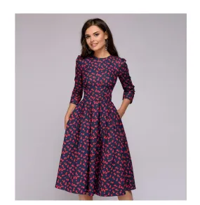 Women Elegent A-line Dress Vintage printing party(No Pockets)