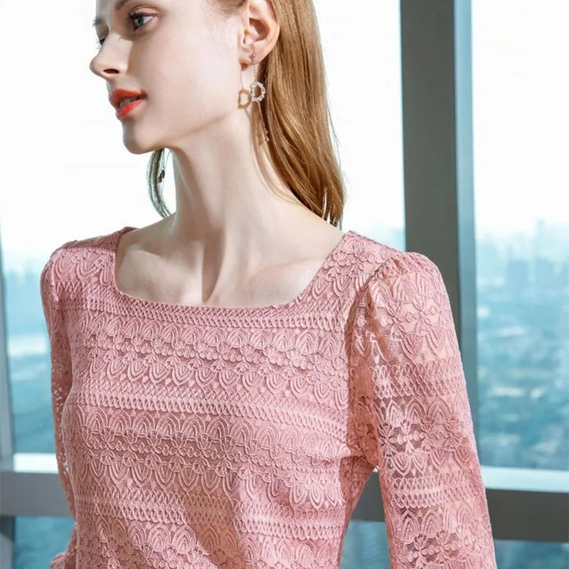 Women Sweet Elegant Casual Lace Summer Autumn Hollow-out Blouses - WSB8521