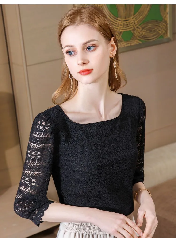 Women Sweet Elegant Casual Lace Summer Autumn Hollow-out Blouses - WSB8521