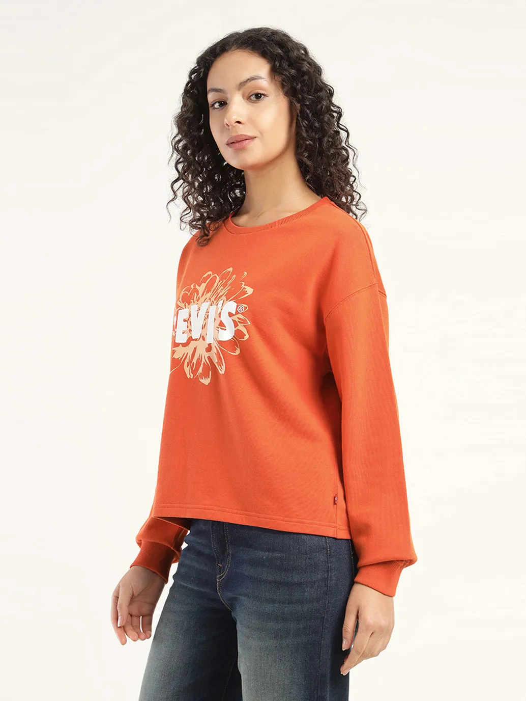 Women's Solid Red Crew Neck Sweatshirt