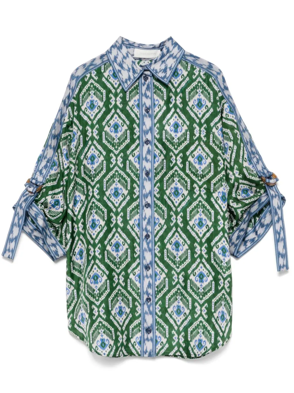 Wylie Relaxed Shirt in Green/Blue Ikat