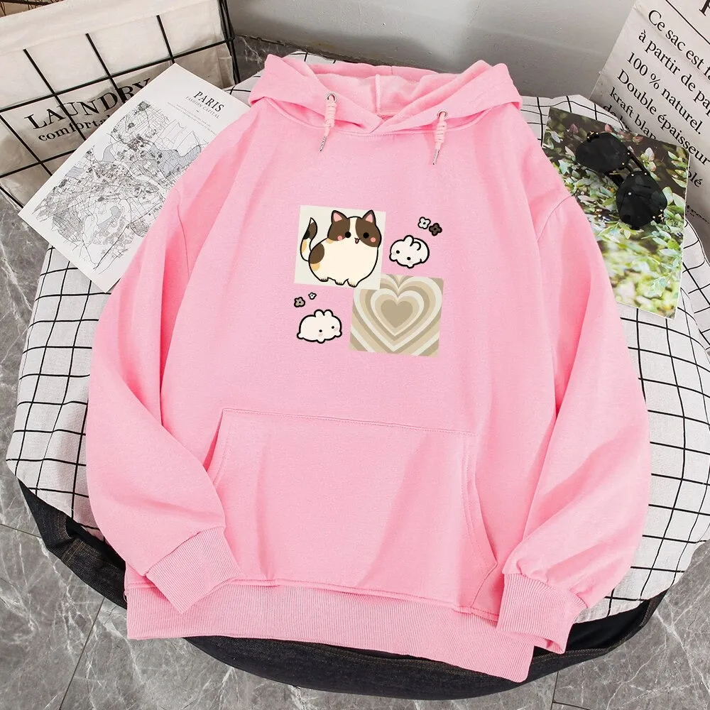 Y2K Brown Hearts and Kawaii Kitty Soft Hoodie