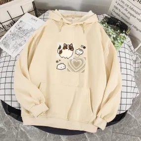 Y2K Brown Hearts and Kawaii Kitty Soft Hoodie