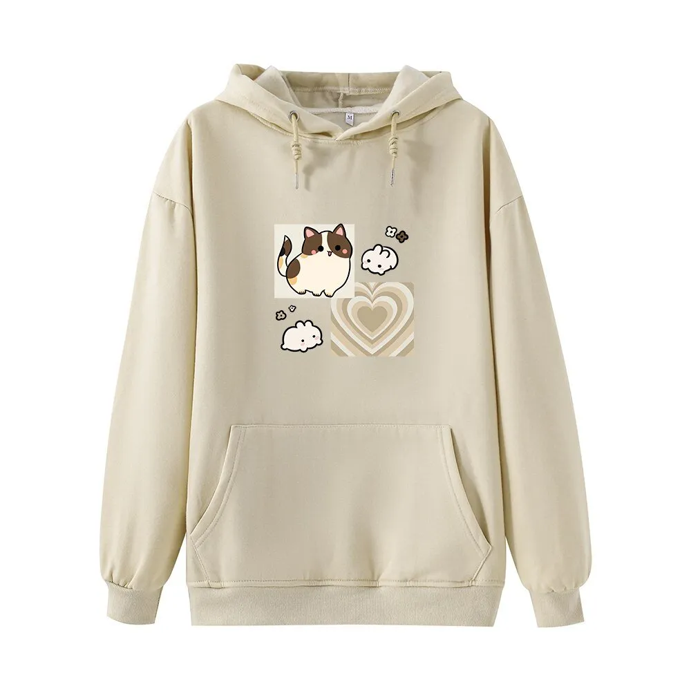 Y2K Brown Hearts and Kawaii Kitty Soft Hoodie