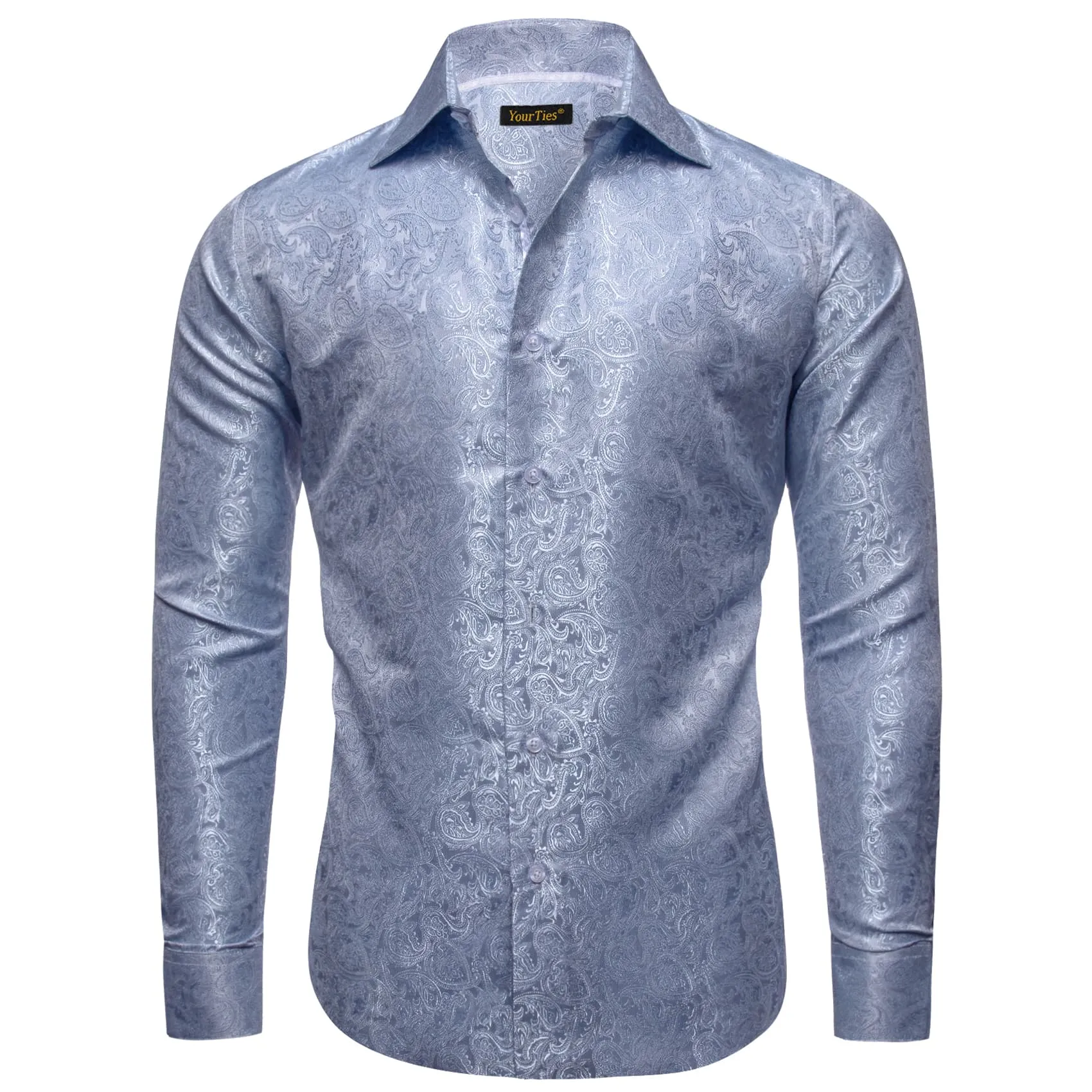 YourTies Lavender Grey Paisley Shirt Silk Men's Long Sleeve Shirts