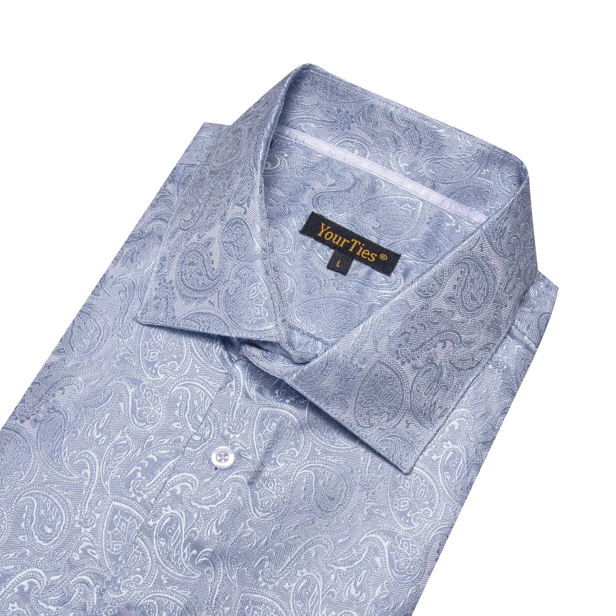 YourTies Lavender Grey Paisley Shirt Silk Men's Long Sleeve Shirts