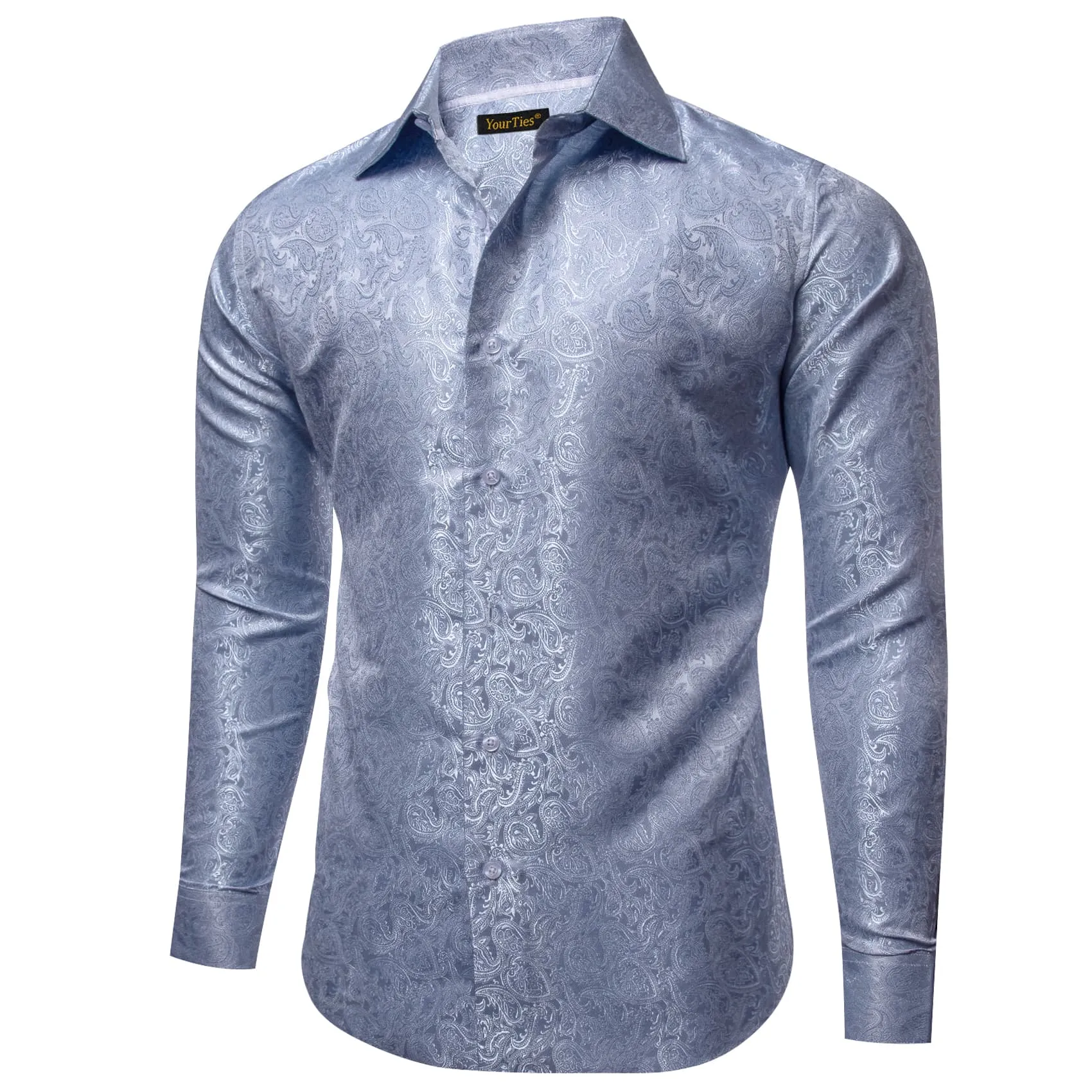 YourTies Lavender Grey Paisley Shirt Silk Men's Long Sleeve Shirts