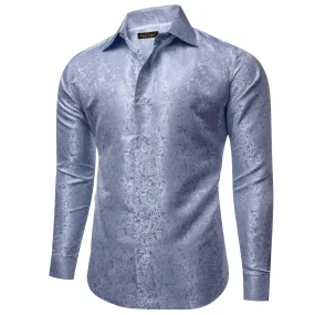 YourTies Lavender Grey Paisley Shirt Silk Men's Long Sleeve Shirts